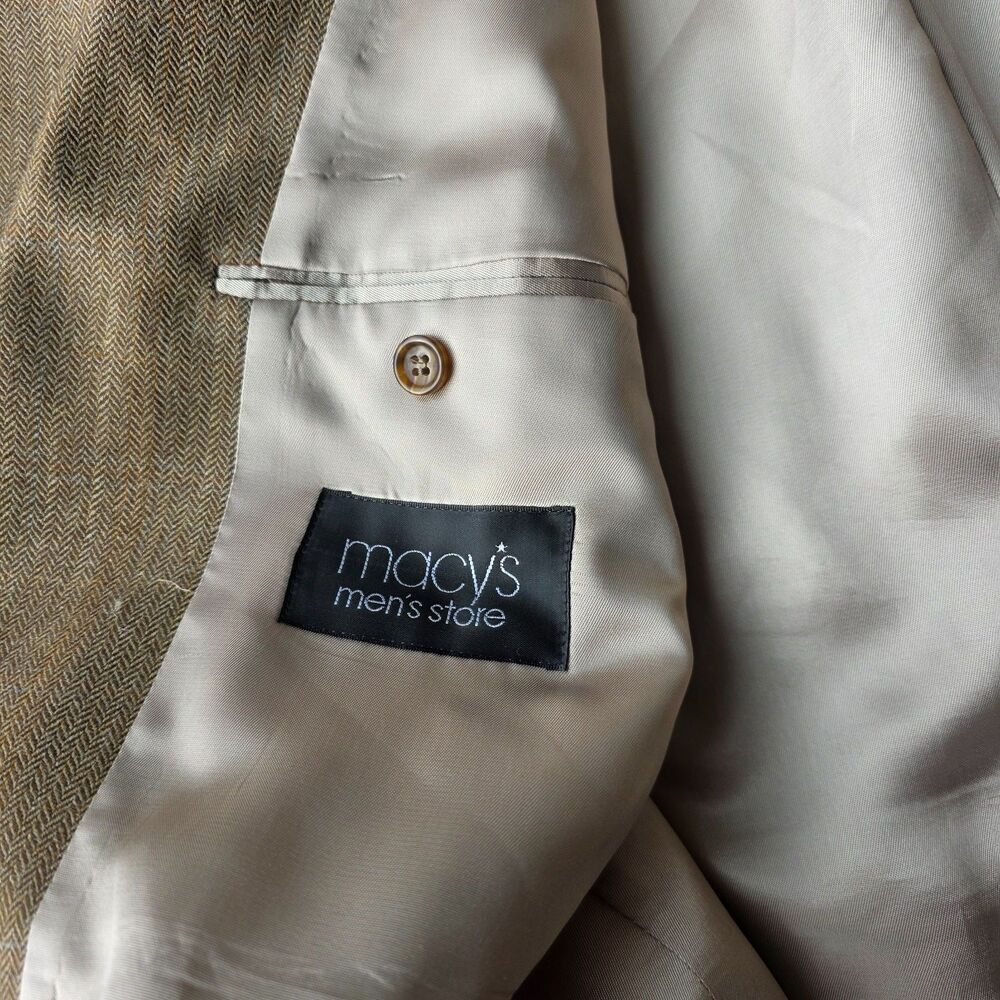 Vintage Lauren Ralph Lauren Blazer 100% Wool Herringbone Sport Coat Brown 46R - Picture 13 of 16